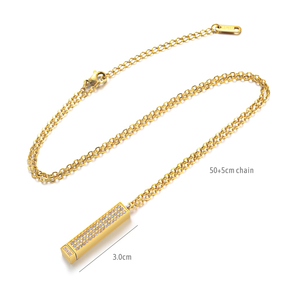 Image of Crystal & Gold Stretch Bar Pendant Necklace blank -Laser Engravable Blanks