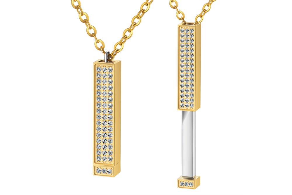 Image of Crystal & Gold Stretch Bar Pendant Necklace blank -Laser Engravable Blanks