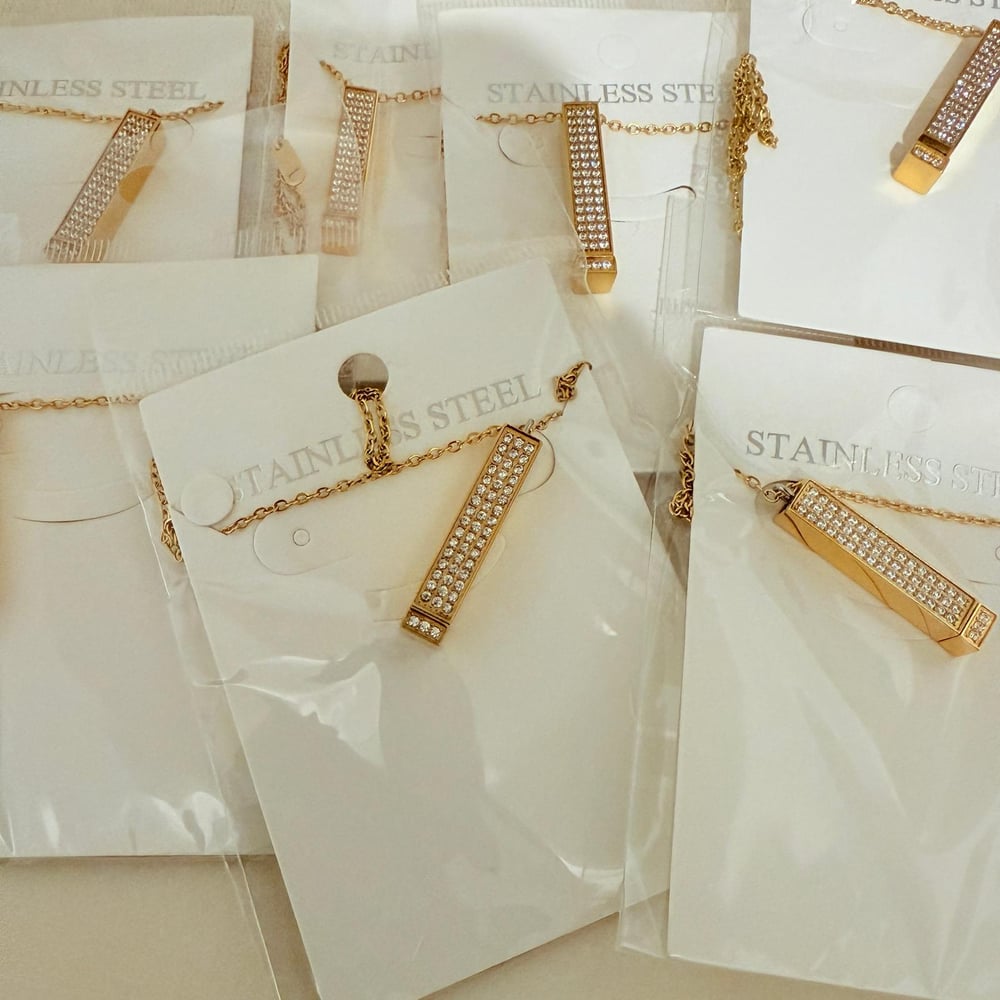 Image of Crystal & Gold Stretch Bar Pendant Necklace blank -Laser Engravable Blanks