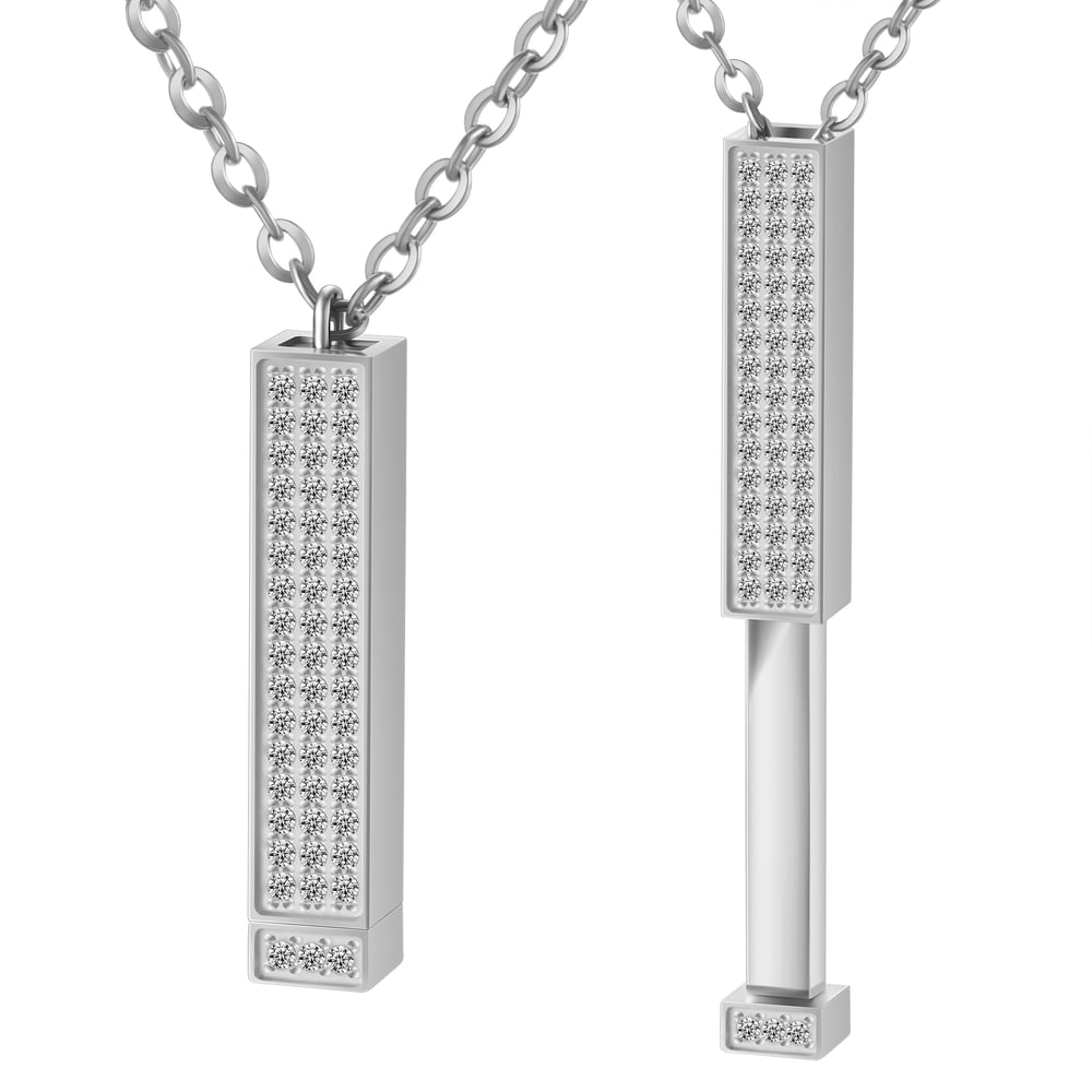 Image of Premium Crystal & Steel Silver Stretch Bar Pendant Necklace blank -Laser Engravable Blanks