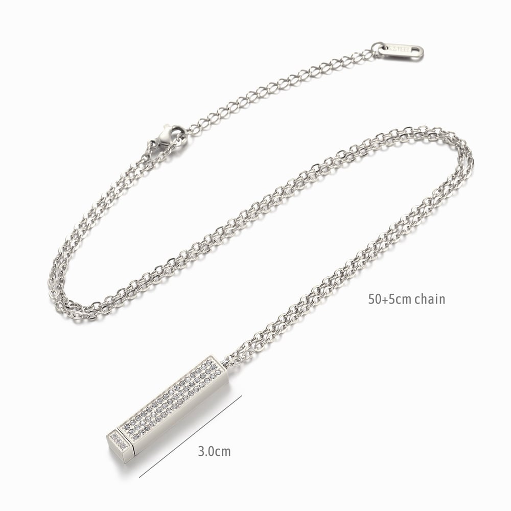 Image of Premium Crystal & Steel Silver Stretch Bar Pendant Necklace blank -Laser Engravable Blanks