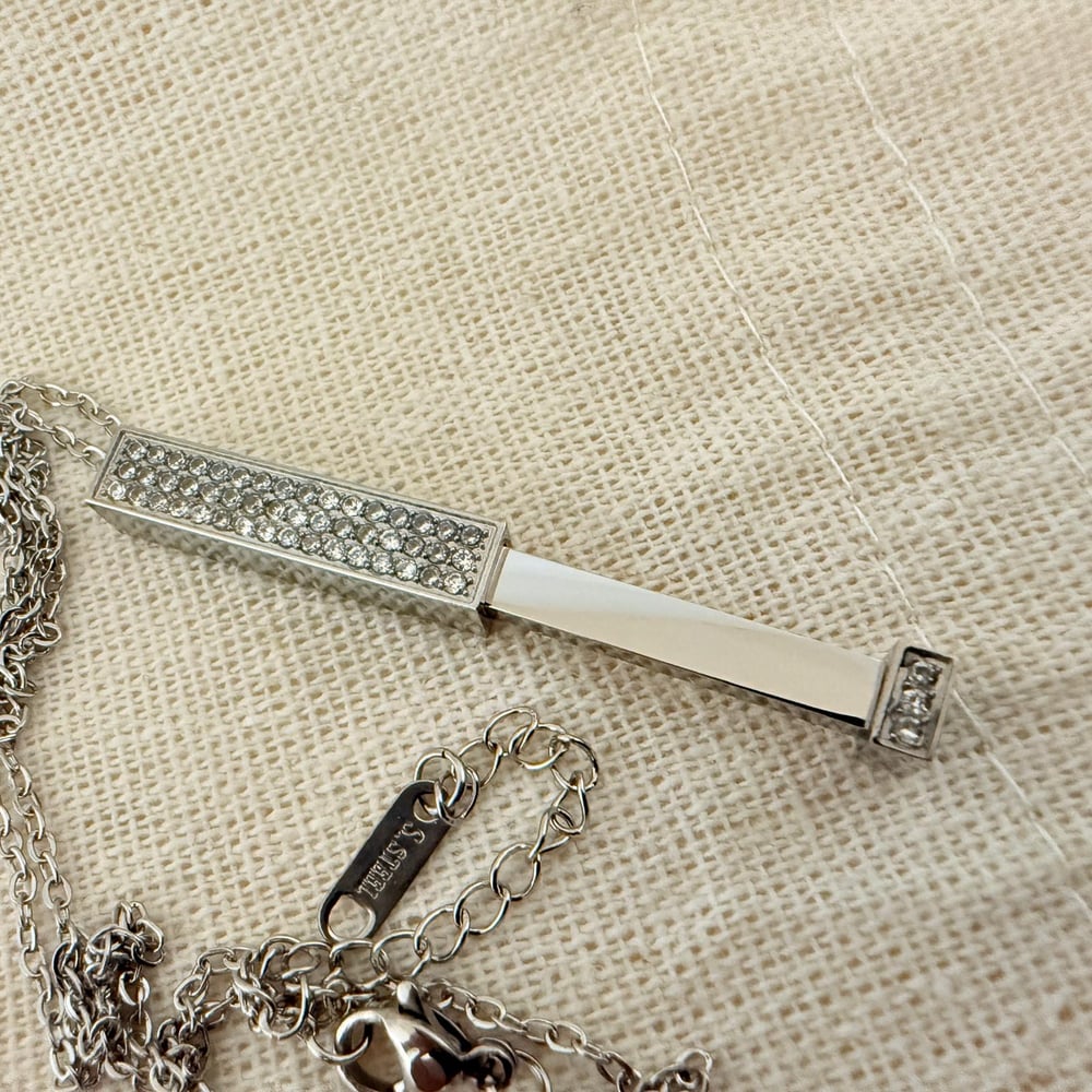 Image of Premium Crystal & Steel Silver Stretch Bar Pendant Necklace blank -Laser Engravable Blanks