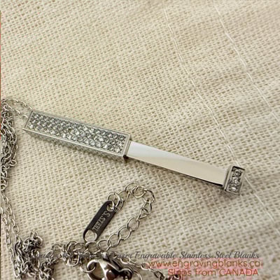 Image of Premium Crystal & Steel Silver Stretch Bar Pendant Necklace blank -Laser Engravable Blanks