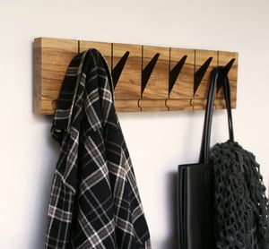 Image of Flip wood coat rack, 6 metallic hooks.