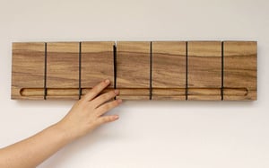 Image of Flip wood coat rack, 6 metallic hooks.