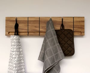 Image of Flip wood coat rack, 6 metallic hooks.