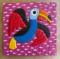 Toucan painted wood relief
