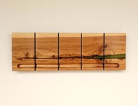 Image 1 of Flip wood coat rack, 4 metallic hooks. From the "Wounded wood" series.