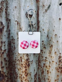 19mm Pink Gingham Button Studs