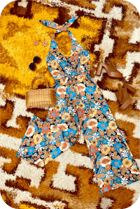 Image 1 of Boogie Wonderland Jumpsuit In Psychedelic Meadow Blue