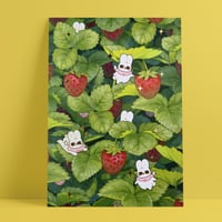 Strawbies Fairies Art Print with raised gold foil details