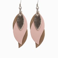 Image 1 of Australian made leather earrings - Leaf. Rose gold, smooth soft pink, matte rose gold.