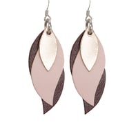 Image 1 of Australian made leather earrings - Leaf. Rose gold, soft dusty pink, burgundy