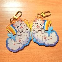 Image 2 of LGBT+ Pride Flag Kitty 2.5 Inch Glitter Acrylic Keychains