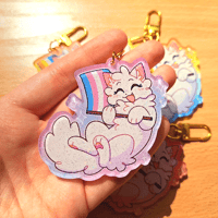 Image 3 of LGBT+ Pride Flag Kitty 2.5 Inch Glitter Acrylic Keychains