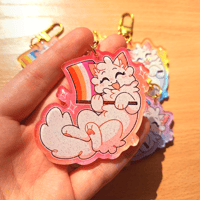 Image 4 of LGBT+ Pride Flag Kitty 2.5 Inch Glitter Acrylic Keychains