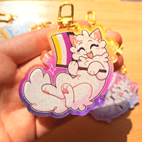 Image 5 of LGBT+ Pride Flag Kitty 2.5 Inch Glitter Acrylic Keychains