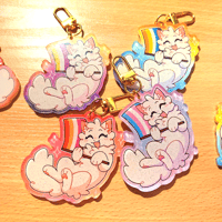Image 1 of LGBT+ Pride Flag Kitty 2.5 Inch Glitter Acrylic Keychains