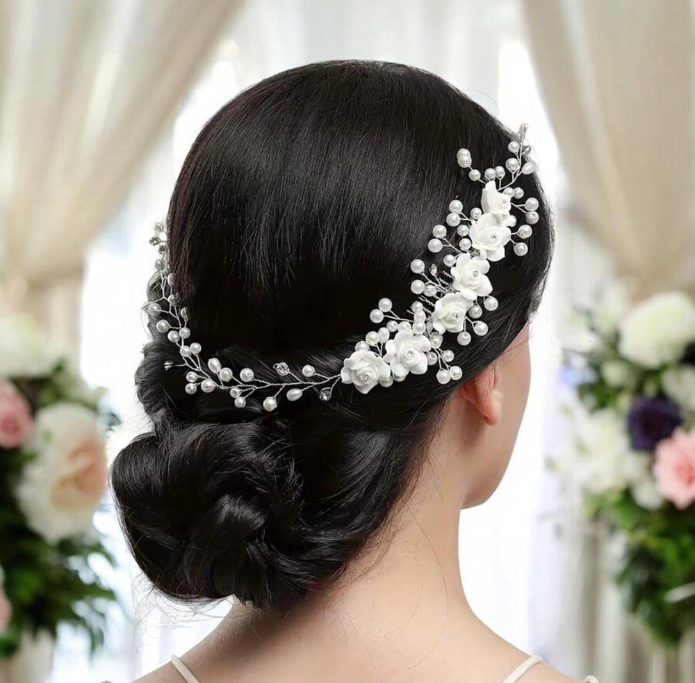 Image of Floral Wedding Hair Comb and Pins • Pearl & Crystal Wedding Comb • Handmade Wedding Hair Comb