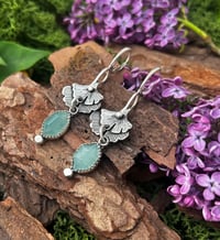 Image 1 of Unique handmade natural Grandidierite  and 925 sterling silver  and ginko earrings