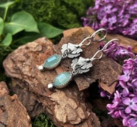 Image 2 of Unique handmade natural Grandidierite  and 925 sterling silver  and ginko earrings