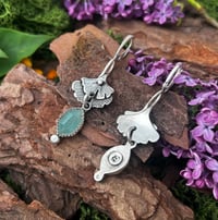 Image 3 of Unique handmade natural Grandidierite  and 925 sterling silver  and ginko earrings