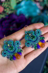 Image 3 of Mini Earrings - Peacock - Version 4 - Or 