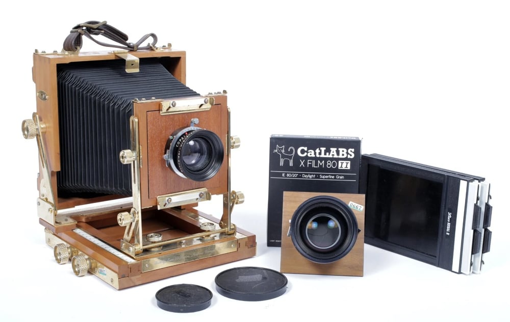 Image of Zone VI "gold" 4X5 Camera w/ 150mm + 210mm Schneider MC Lenses + Holders + FILM  #0667