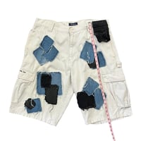 Image 4 of Denim Patchwork Cream Shorts