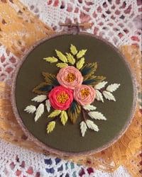 Image 1 of Small 4” light and dark pink floral embroidery hoop