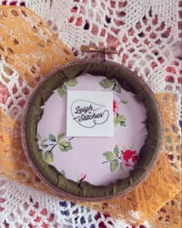 Image 2 of Small 4” light and dark pink floral embroidery hoop
