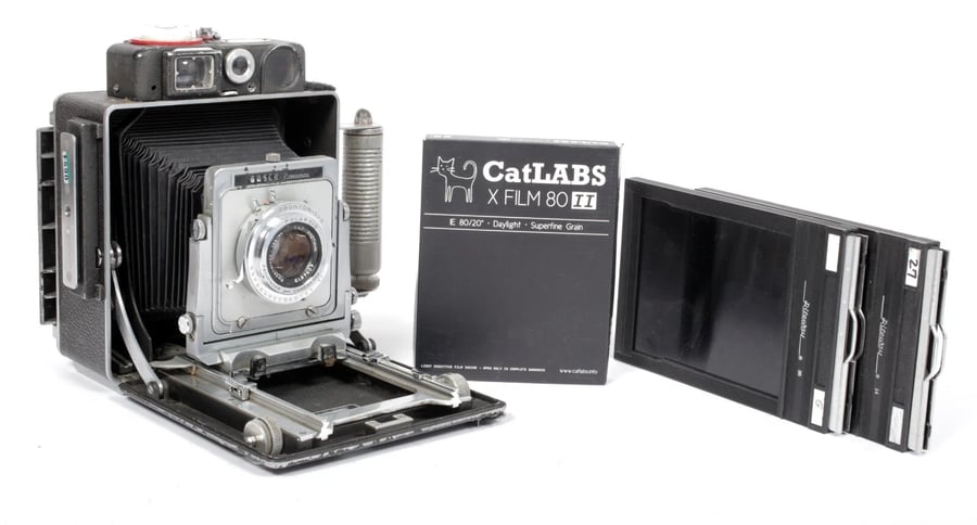 Image of Busch Pressman D Rangefinder 4X5 Camera w/ 127mm lens + film + holders #0684
