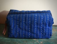 Image 3 of Men's Toiletry Bag – Navy Blue Vintage Fabric Boxy Zipper Pouch