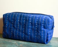 Image 1 of Men's Toiletry Bag – Navy Blue Vintage Fabric Boxy Zipper Pouch