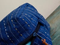Image 4 of Men's Toiletry Bag – Navy Blue Vintage Fabric Boxy Zipper Pouch