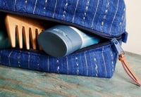 Image 5 of Men's Toiletry Bag – Navy Blue Vintage Fabric Boxy Zipper Pouch