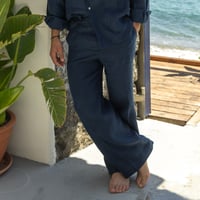 Image 1 of ÉFÉMÈRE Mediterranean Blue Tailored Linen Pants