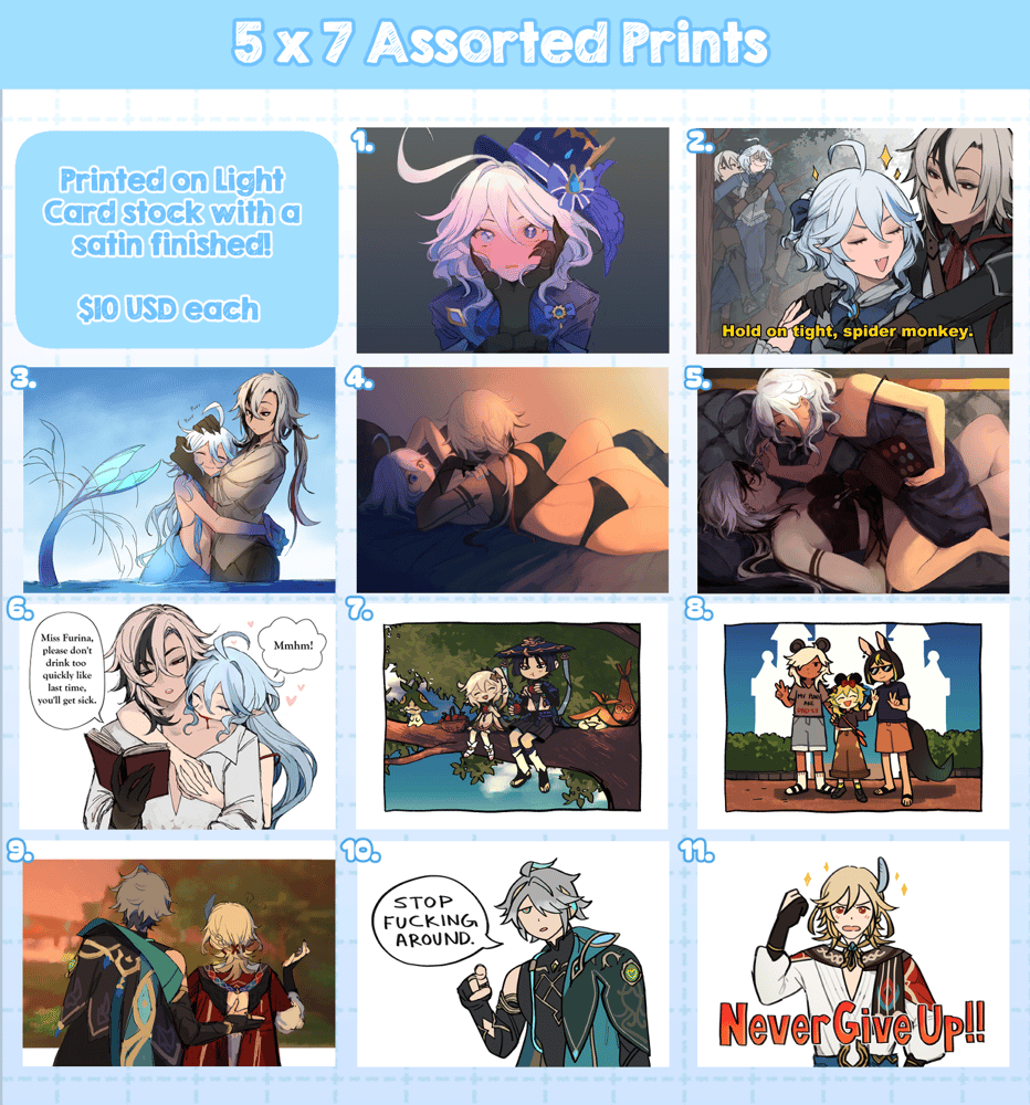 Image of Assorted HSR and Genshin 5 x 7 Prints