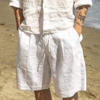 Image 1 of ÉFÉMÈRE Pearl White Tailored Linen Shorts