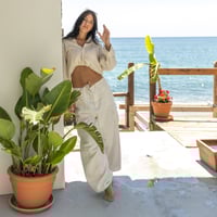 Image 2 of ÉFÉMÈRE Beachstone Beige Tailored Linen Cargo Pants 