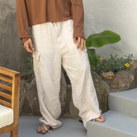 Image 1 of ÉFÉMÈRE Beachstone Beige Tailored Linen Cargo Pants 