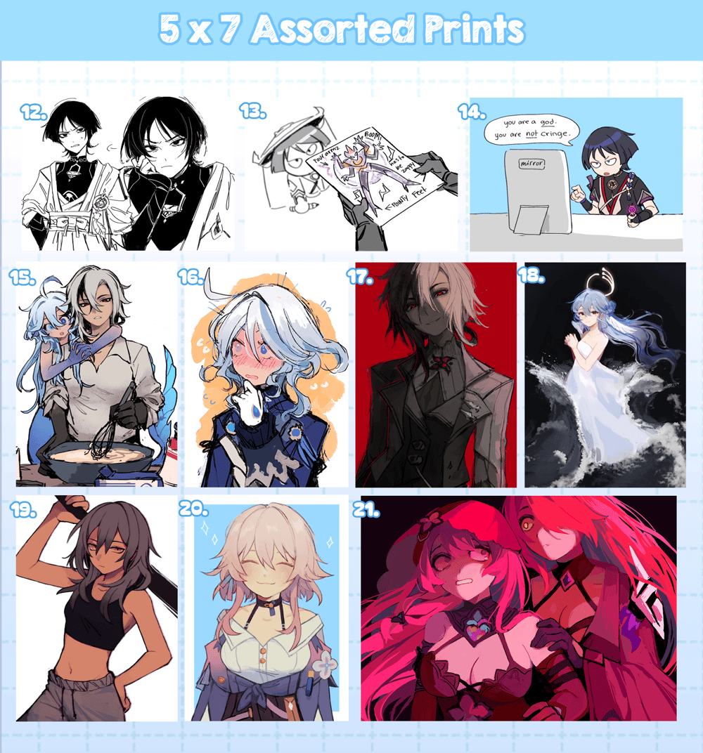 Image of Assorted HSR and Genshin 5 x 7 Prints