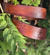 Image 4 of Original Tom Fugle Sunset & Bonsai Tree Scene by Dave Mann Leather Belt 