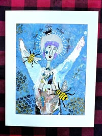 Image 1 of Ambrose, 9x12 Acrylic and Collage Painting, 11x14 matted, Abstract Angels,