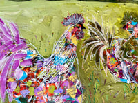 Image 1 of Colonel,  11x14 Acrylic Painting, 16X20 matted,  Rooster and hens
