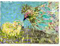 Image 1 of Blossom, 7.5x5.5 Acrylic Painting, 11x14 matted, Mother French Hen and Chick