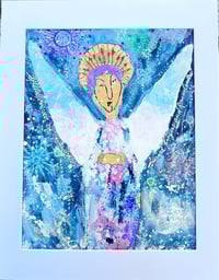 Image 1 of Stella, 9x12 Acrylic and Collage Painting, 11x14 matted, Abstract Angels,