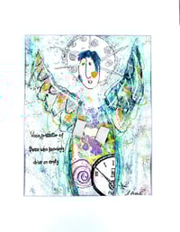 Image 1 of Vacia, 8x10 Acrylic and Collage Painting, 11x14 matted, Abstract Angels,