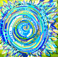 Image 1 of Light of the Moon,  8x8, Acrylic and Mixed Media Painting, not matted, framed, abstract sunflowers