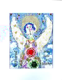 Image 1 of Lux Rubrum, 8x10 Acrylic and Collage Painting, 11x14 matted, Abstract Angels,